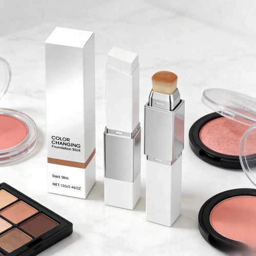 Color Changing Foundation Stick Waterproof Sweatproof Lightening Full Coverage Concealer 2 in 1 Stick Foundation Makeup Brushes