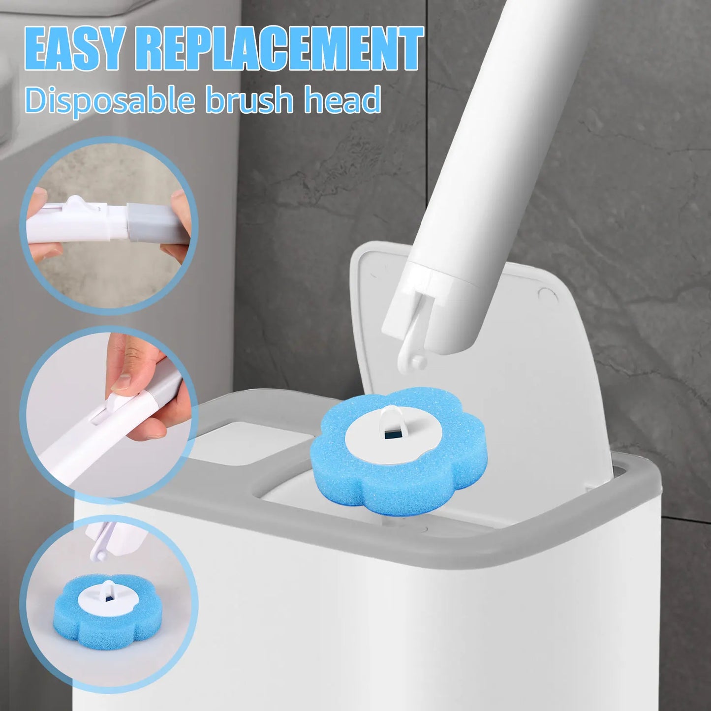Toilet Brush and Holder Set with Disposable Refills Replacement Head Cleaning Kit Bathroom Cleaning Brush WC Accessories Tool
