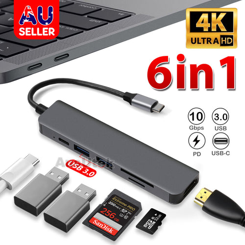 6 Ports USB C Hub to 4K HDMI-Compatible SD TF Card Reader USB 3.0 2.0 HUB Type C Charging Docking Compatible with MacBook iPad Samsung