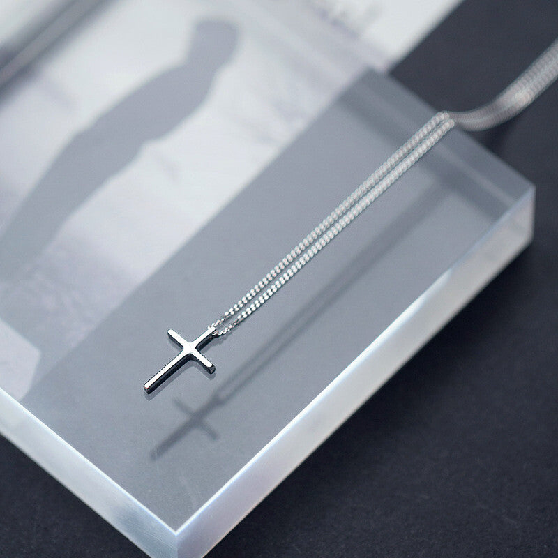 Genuine 925 Sterling Silver Plain Jesus Cross Crucifix Pendant Necklace Women's