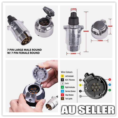 7 Pin Male + Female Round Trailer Plug Slim Adapter Connector Caravan Boat Part