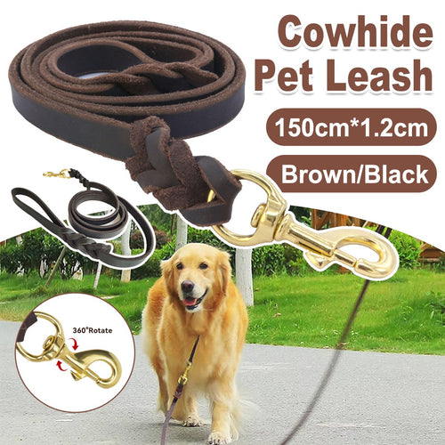 Leather Dog Leash Handcrafted Braided Lead 1.5M Strong Pet Training Walking AU