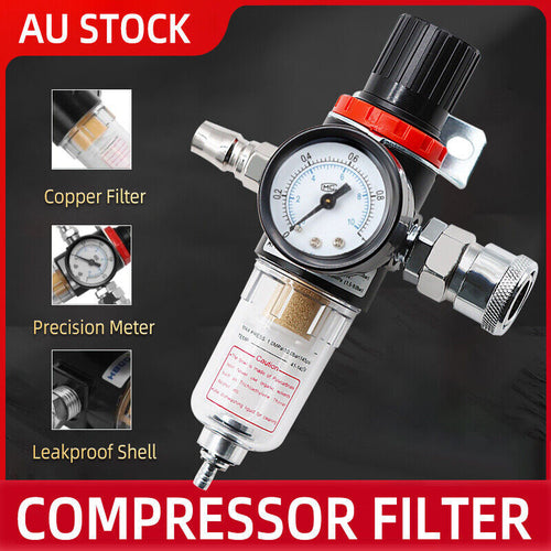 1/4'' Air Compressor Filter Water Separator Trap Tools Kit With Regulator AU