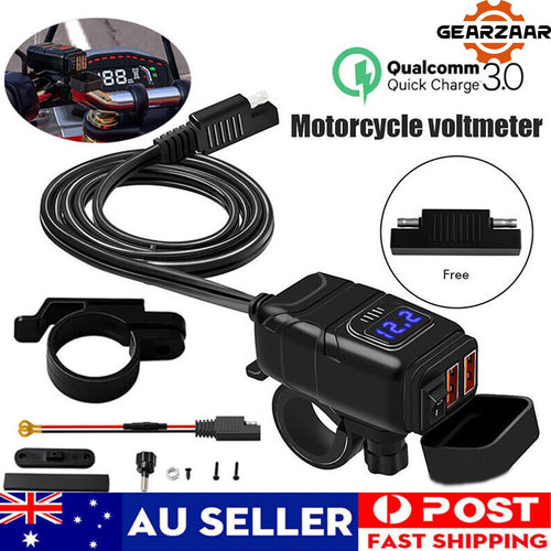 Dual USB Port Motorcycle Fast Charger Socket LED Voltmeter Switch Waterproof Hot