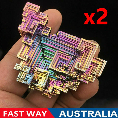 2X Rainbow Titanium Specimen Mineral Bismuth Crystal Quartz Gemstone Decor Gifts