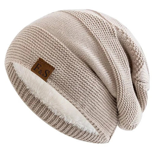 Unisex Slouchy Winter Hats Fur Lined Men & Women Warm Beanie Cap Casual Knitted
