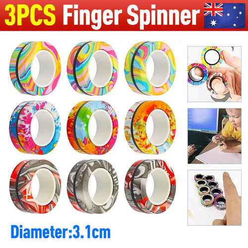 Magnetic Ring Finger Spinner Rainbow Fidget Sensory Anxiety Stress Toy AU Pack
