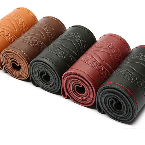 Auto Steering Wheel Genuine Leather Cowhide Braid Car Steering Wheel Cover