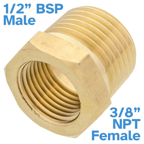 Brass 1/2" BSP Male To 3/8" NPT Female Pipe Reducer Threaded Adapter Fitting