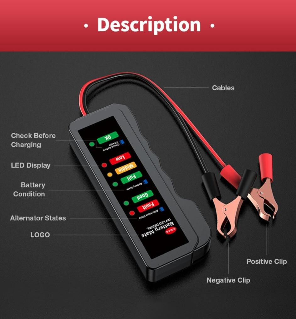 Car Battery Tester 12V Battery Load Tester Automotive Battery Voltage Checker