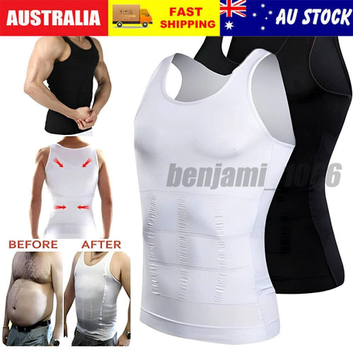 Mens Slimming Body Shaper Underwear Corset Compression Vest Singlet Dad Bod Tops