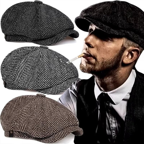 Mens 8 Panels Newsboy Flat Cap Peaky Blinders Baker Boy Golf Driving Beret Hat