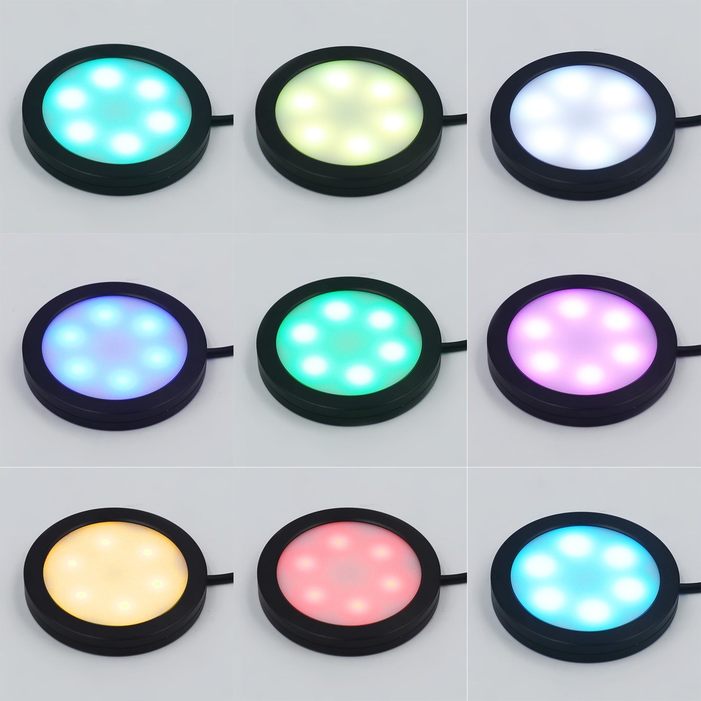 USB LED Under Cabinet Light Kit RGB Puck Lamp Counter Kitchen Display Dimmable