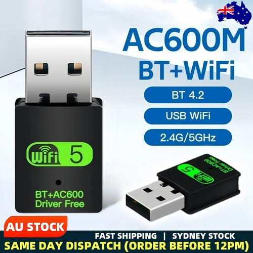 600Mbps USB 3.0 Wireless WiFi Receiver Bluetooth Adapter 5GHz Dual Band Dongle