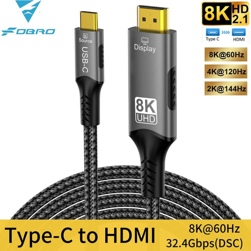 USB C to HDMI Cable 8K@60Hz 4K@120Hz Type C to HDMI-Compatible HDTV Cable for TV