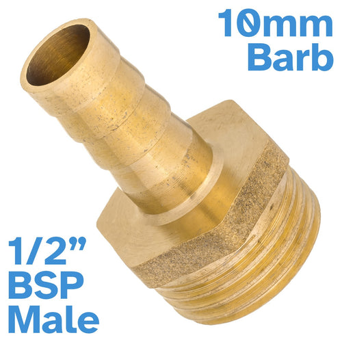 Brass 10mm Barb Hose - 1/2" BSP Male Threaded Pipe Fitting Tail Connector Thread