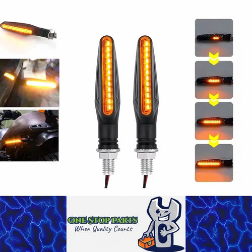 LED Sequential Motorcycle Indicators Flowing Turn Signals Motorbike Blinkers 12V
