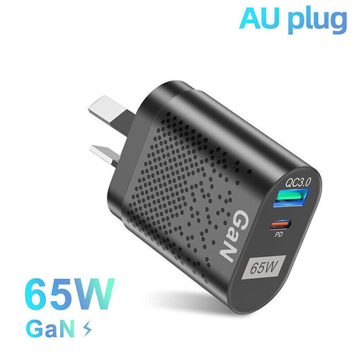 65W GaN Charger Type C PD USB QC 3.0 Fast Charging Wall Adapter for Universal AU