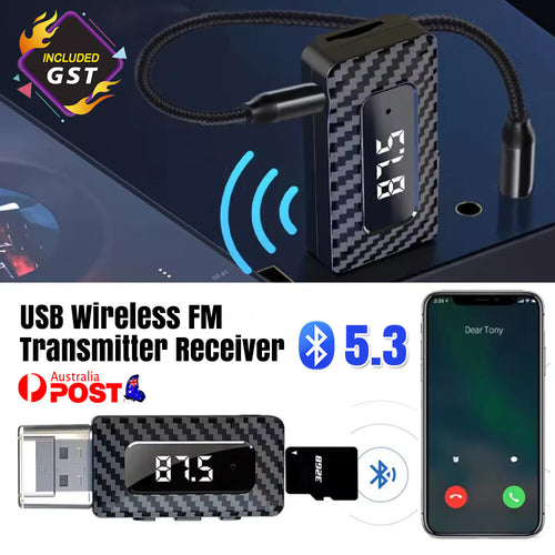USB Car Bluetooth 5.3 FM Transmitter USB Audio Adapter Hands- Calling 3.5mm OZ