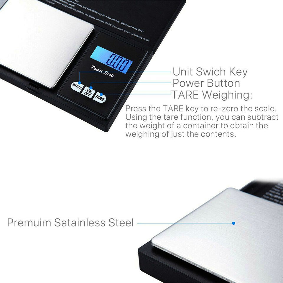 Pocket Digital Scale 200g x 0.01g LCD Jewelry Diamond Medicine Gram Scale Black