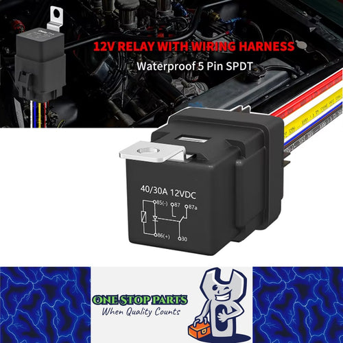 12V 40A Heavy Duty Car Relay Kit SPDT 5 Pin Bosch Style with Harness Auto Relay – Compatible with Bosch