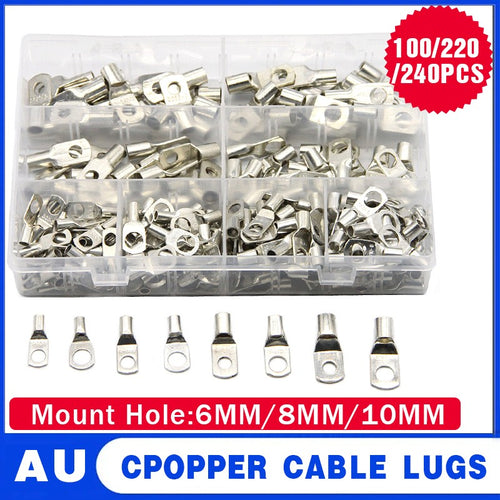 240Pcs 4WD Cable Lug Ring Battery Copper Tube Connector Kits Terminal Crimper AU