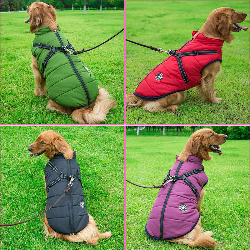 Pet Dog Waterproof Coat Autumn Winter Warm Padded Pet Puppy Jacket with Harness
