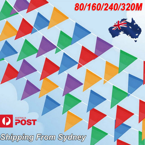 AU 80M-320M Colorful Bunting Triangle Flags Wedding Party Outdoor Banner Decor