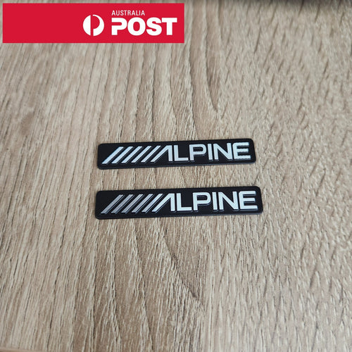 2 x ALPINE BADGE SPEAKER STICKER EMBLEM 53mm x 9mm adhesive back