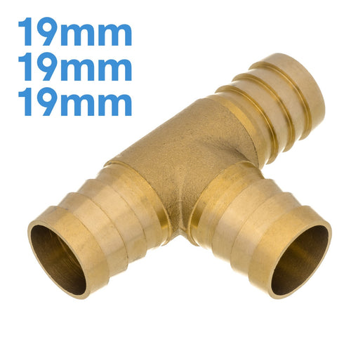 Brass 19mm - 19mm - 19mm 3 Way Barbed Tee Splitter Fitting Tubing Hose Connector