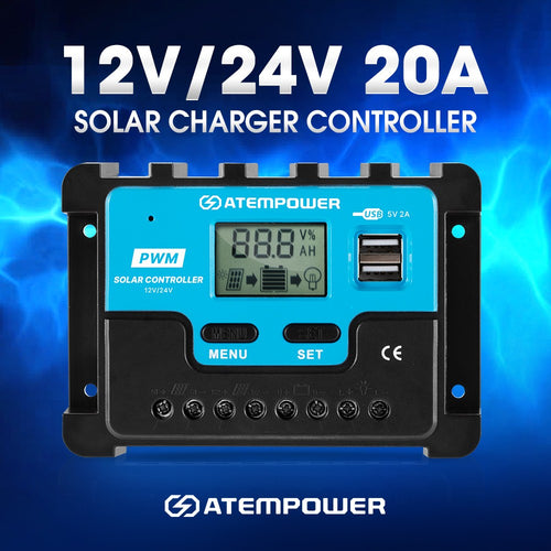 20A Solar Charge Controller 12V 24V Lithium Battery Panel Regulator 2 USB LCD
