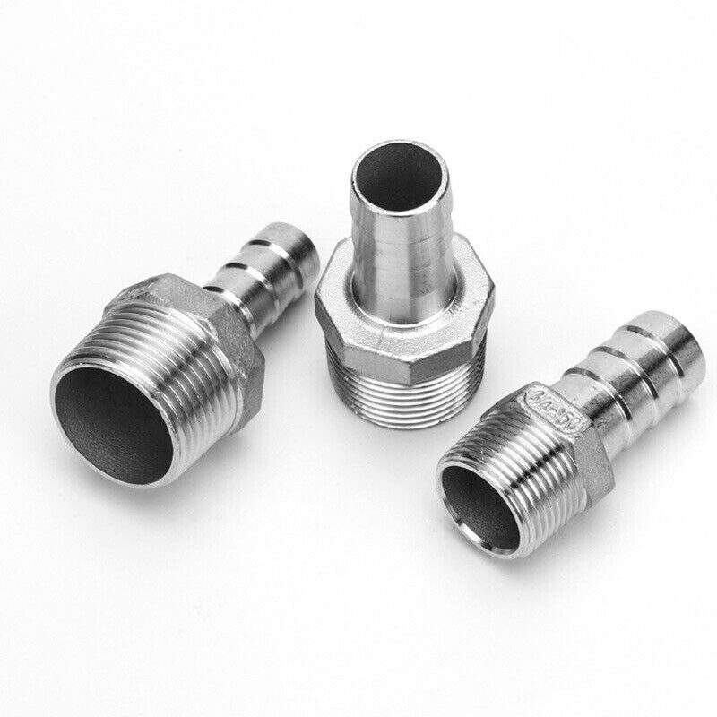 BSP 1/8"-2" Stainless Steel Male Thread Fitting x Barb Hose Tail End Connector