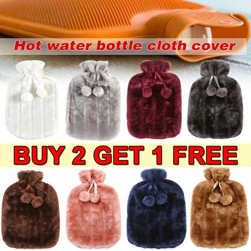 2L HOT WATER BOTTLE Fluffy Plush Faux Fur Cover Winter Warm Rubber Bag Warmer TT