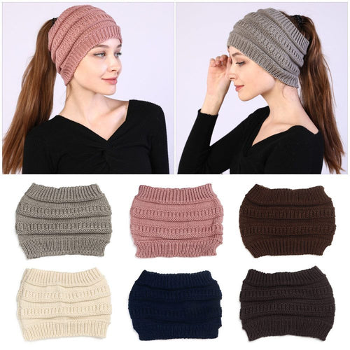 Turban Headwear Hair Band Knitting Headband Ponytail Beanie Hat Ear Warmer