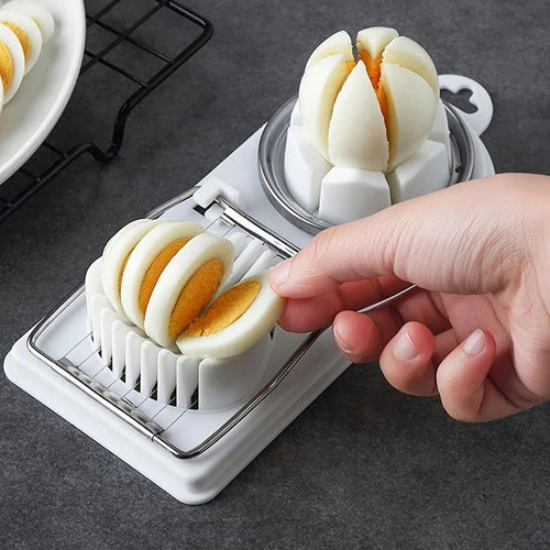 2-in-1 Egg Cutter – Stainless Steel Wire Slicer with PP Base, Kitchen Tool