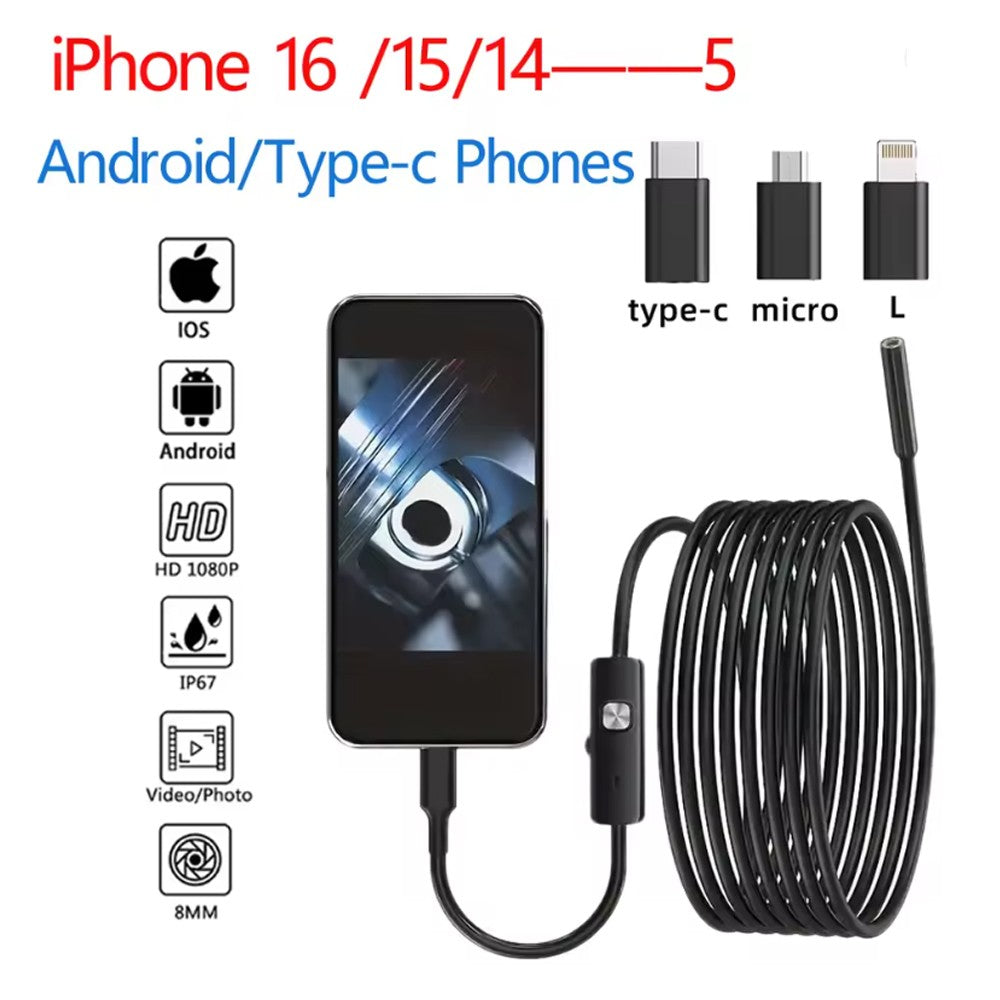 1080P Dual Lens Borescope Endoscope Camera Compatible with iPhone Android Car Pipe Mechanic