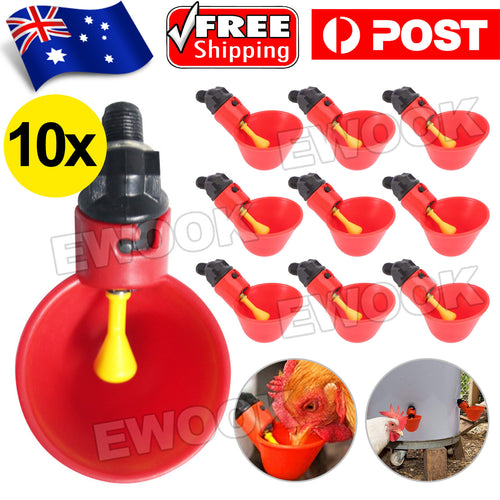10x Automatic Cups Water Feeder Drinker Chicken Waterer Poultry Chook Bird VIC
