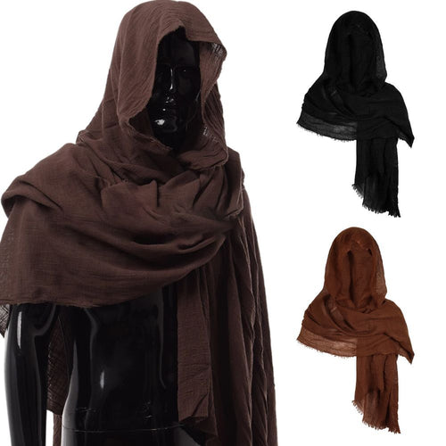 Mens Shawl with Hood Medieval Pirate Retro Hood Black/Brown Vintage Pirate Scarf