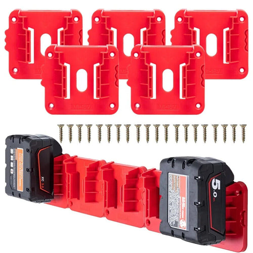 UP 10x Battery Mounts Storage Holder Rack Compatible with Milwaukee M18 18V Tool Battery Red