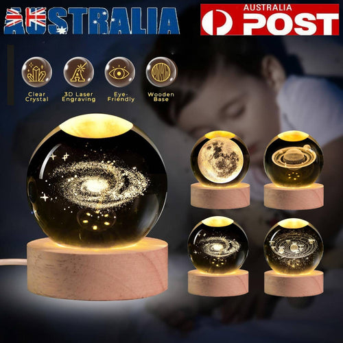 USB 3D Moon Planet Globe Galaxy Night Light LED Crystal Ball Table Lamp Bedside – Compatible with Galaxy