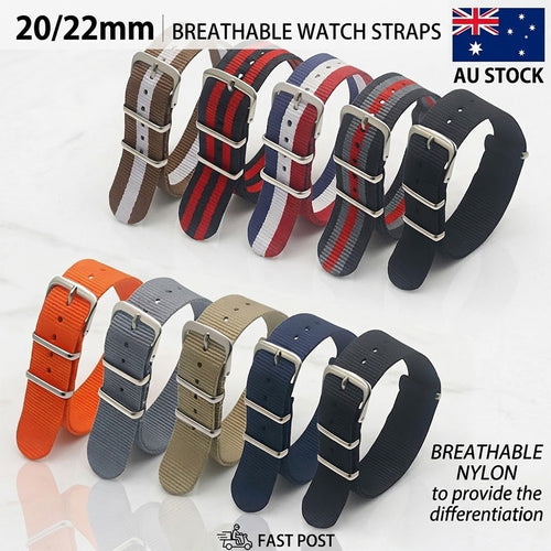 Breathable NATO Watch Strap 20mm 22mm Nylon Watch Band Replacement Strap