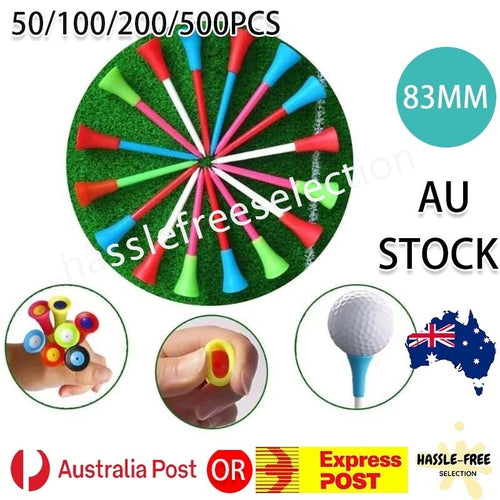 50-500 Pack 83mm Golf Tees Plastic With Rubber Multi Color Cushion Top Quality – Compatible with Golf