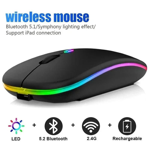 Rechargeable Slim Wireless Mouse Bluetooth 5.2+ 2.4G Cordless For Laptop PC AU