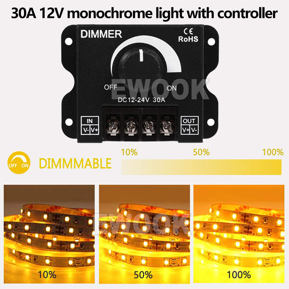 DC 12v 24v 30A Led Switch Dimmer Controller For Led Strip Light Single Colour