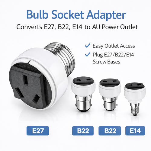 Light Bulb Socket to AU Power Outlet Adapter E27 B22 E14 Plug Garage Shed AU