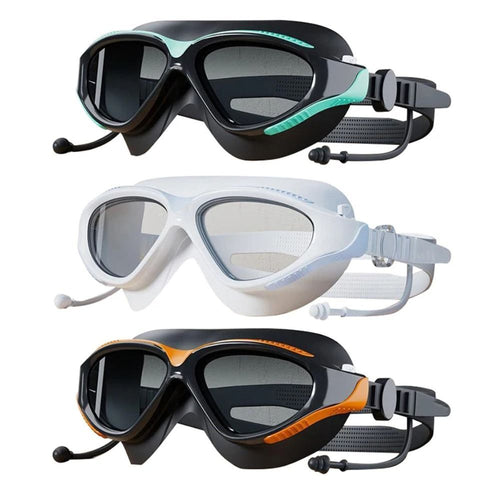 Swimming Goggles Adults Big Frame With Earplugs Swim Glasses Anti-fog Goggles
