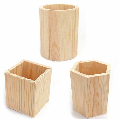 Wooden Pen Pot Pencil Holder Desk Office Organizer Stationery-Makeup Box Brush