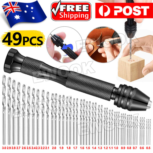 49PCS Mini hand drill Vise Hand Bits Twist Woodworking Set Precision Pin DIY AU