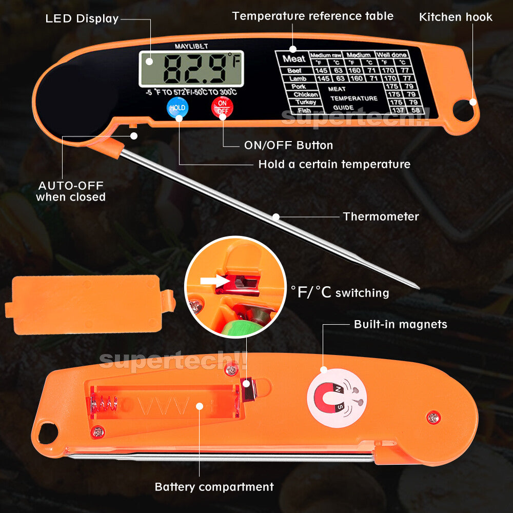 Foldable Digital Thermometer Probe Temperature Kitchen Cooking Food BBQ Meat Jam