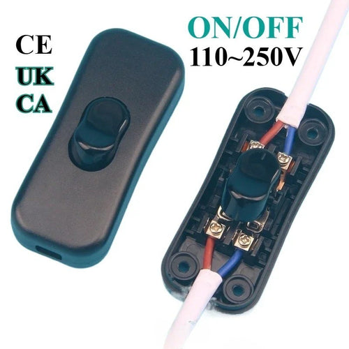 INLINE ON / OFF BLACK ROCKER SWITCH LAMP SPOT LIGHT INLINE CARAVAN